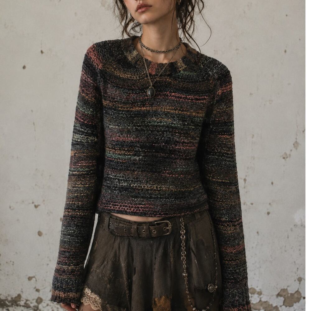 Vintage 90s Y2K Inhabit Wool Chunky Sweater XS Artsy Goblin Grunge Cottage Lagen